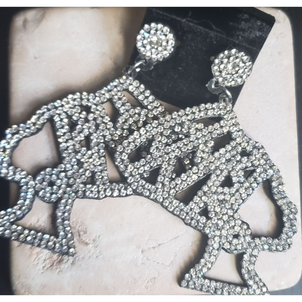 Rhinestone studded Nefertiti felt earrings, modern Egyptian Revival